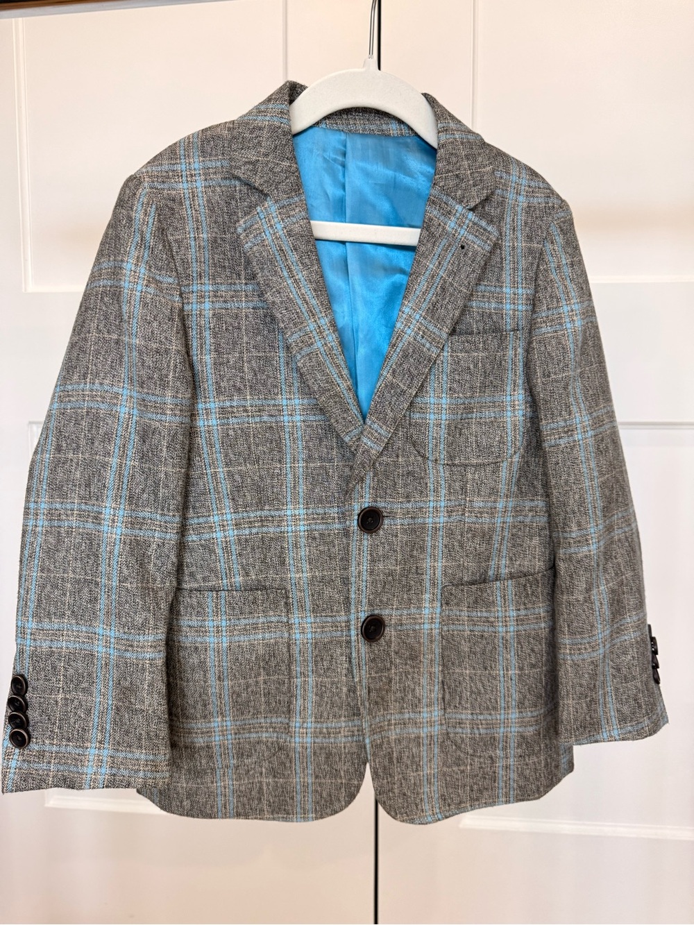 Isaac Mizrahi Blue Lined Gray Plaid Blazer